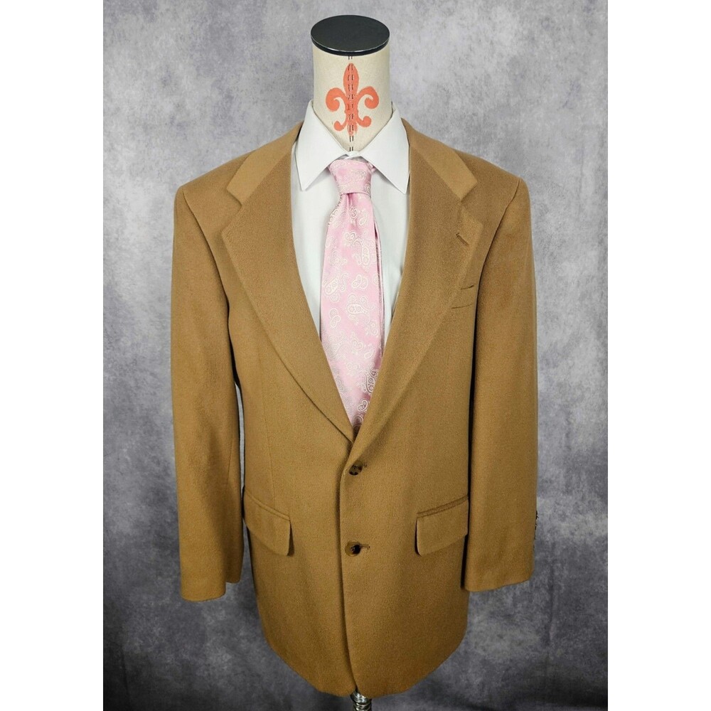 VTG Bill Blass 100% Pure Cashmere Mens Mustard Blazer Jacket USA 42" Chest